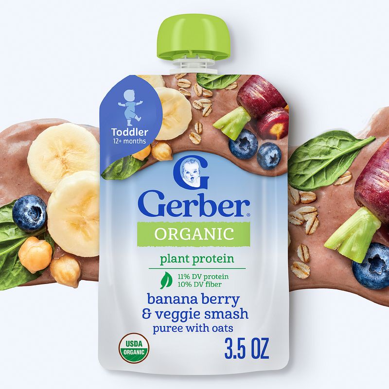Gerber Organic Banana Berry &amp; Veggie Smash Baby Food, Toddler 12+ months, 3.5 oz