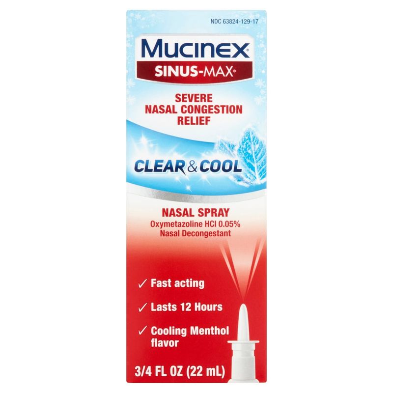 Mucinex Sinus-Max Severe Nasal Congestion Relief Clear &amp; Cool Nasal Spray, 3/4 fl oz