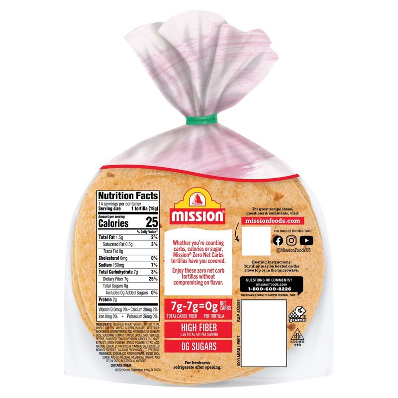 Mission Zero Net Carbs Sundried Tomato Basil Tortillas, 14 count, 8.89 oz