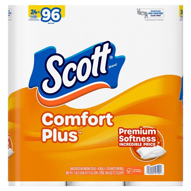 Scott Comfort Plus Unscented Bathroom Tissue, 24 count