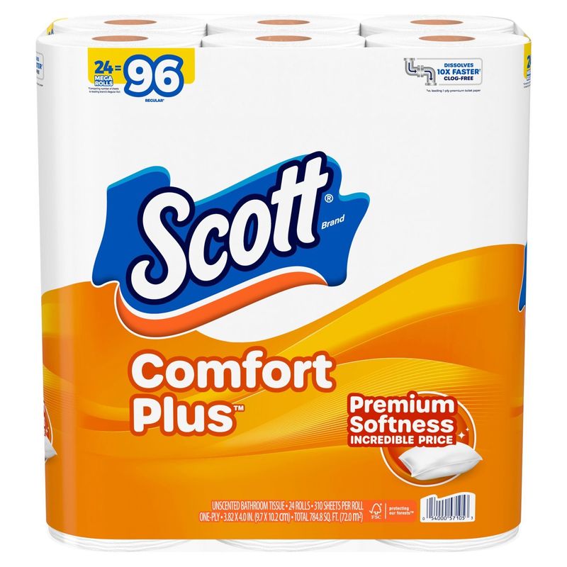 Scott Comfort Plus Unscented Bathroom Tissue, 24 count