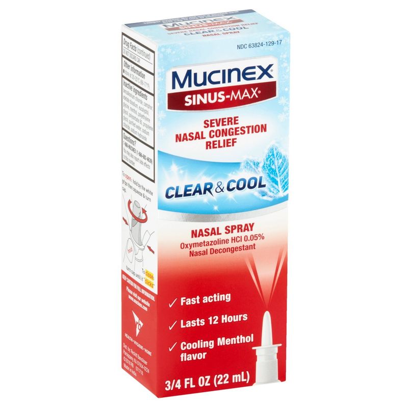 Mucinex Sinus-Max Severe Nasal Congestion Relief Clear &amp; Cool Nasal Spray, 3/4 fl oz