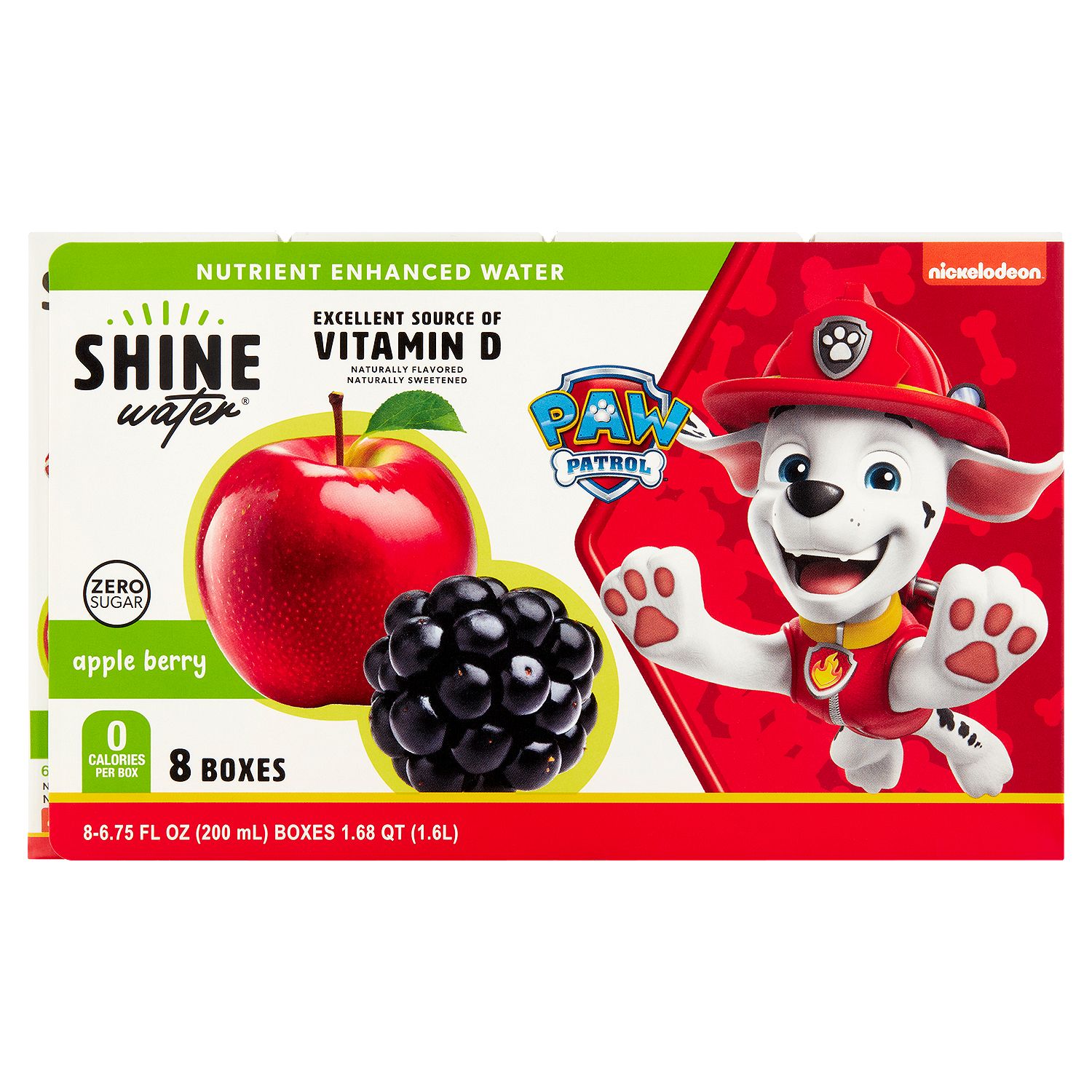 Nickelodeon Shine Water Zero Sugar Apple Berry Nutrient Enhanced Water, 6.75 fl oz, 8 count