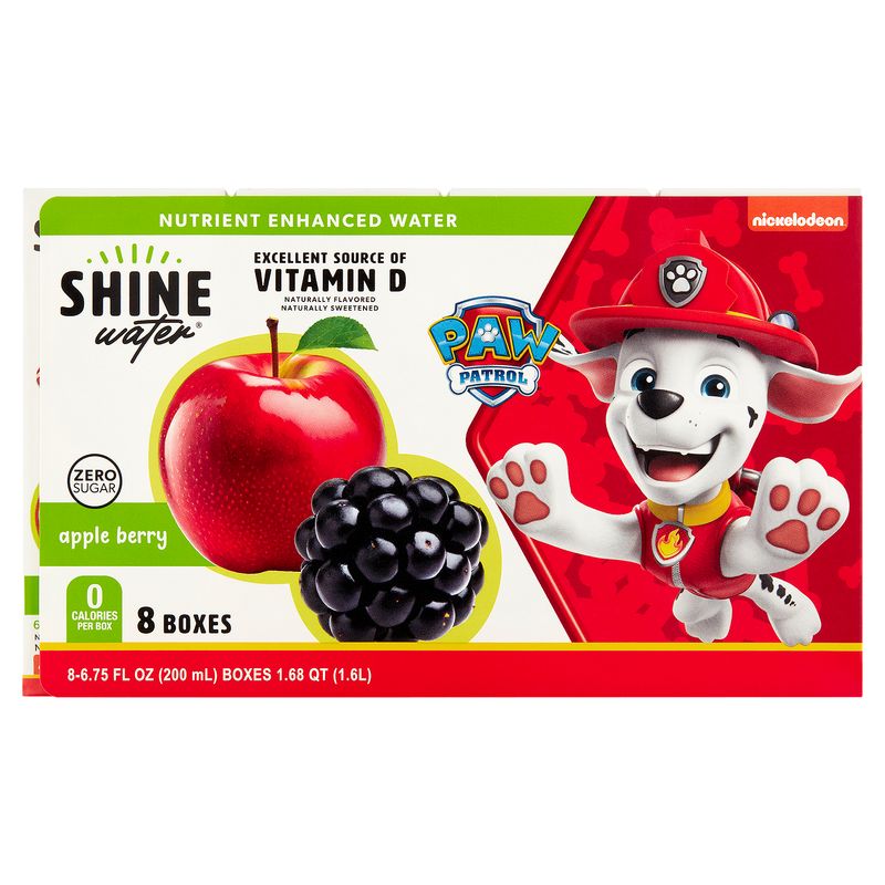 Nickelodeon Shine Water Zero Sugar Apple Berry Nutrient Enhanced Water, 6.75 fl oz, 8 count
