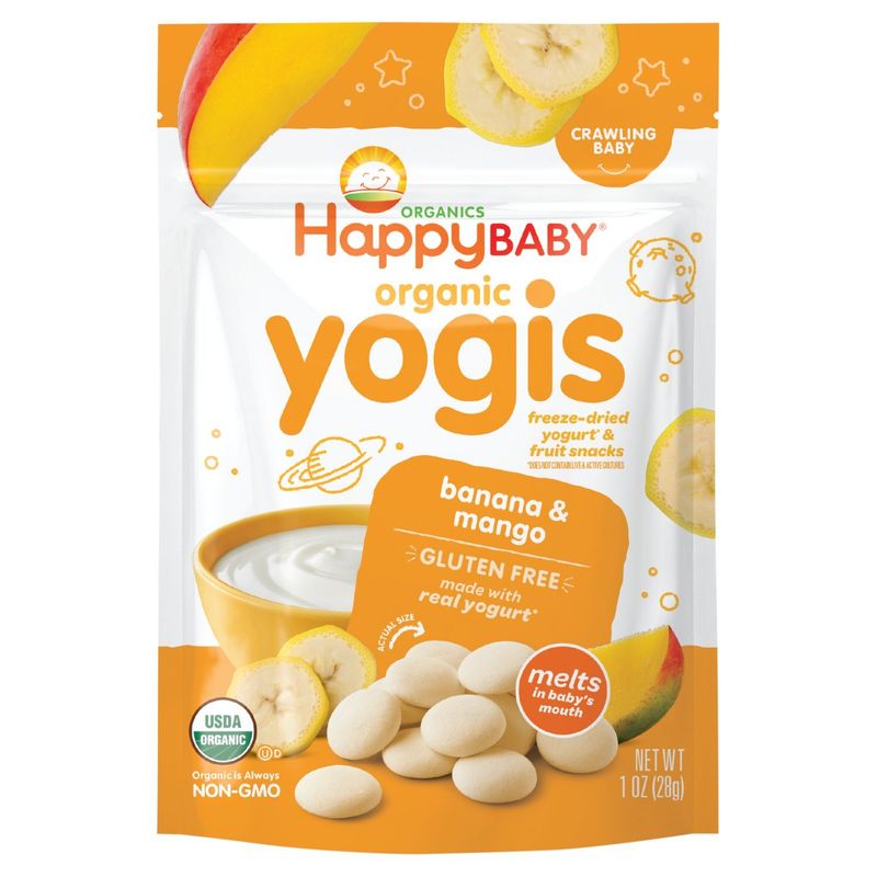 Happy Baby Organic Yogis Banana &amp; Mango Freeze-Dried Yogurt &amp; Fruit Snacks, Crawling Baby, 1 oz
