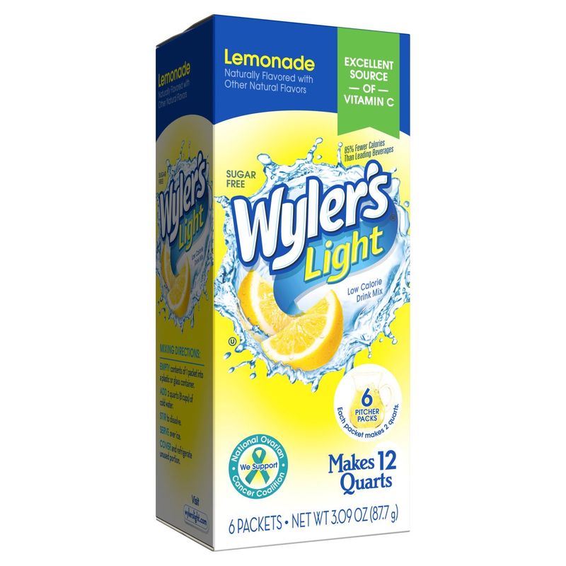 Wyler's Light Lemonade Low Calorie Drink Mix, 6 count, 3.09 oz