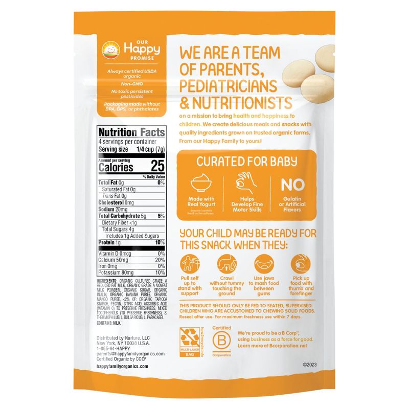 Happy Baby Organic Yogis Banana &amp; Mango Freeze-Dried Yogurt &amp; Fruit Snacks, Crawling Baby, 1 oz