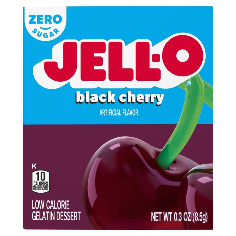 Jell-O Zero Sugar Black Cherry Low Calorie Gelatin Dessert, 0.3 oz