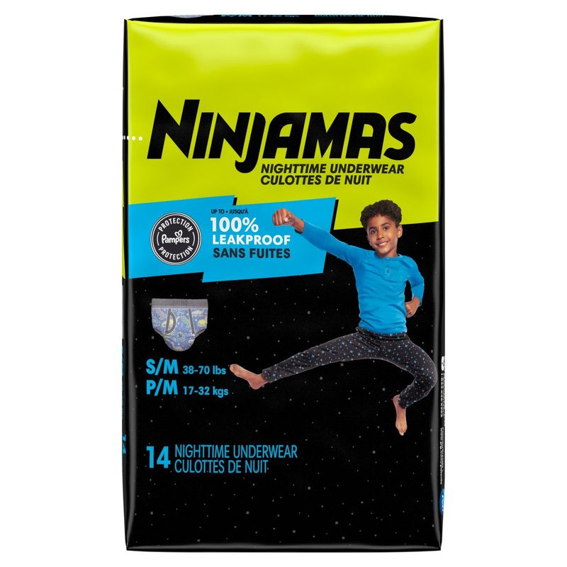 Ninjamas Nighttime Underwear Jumbo Pack, Size S/M, 38-70 lbs, 14 count