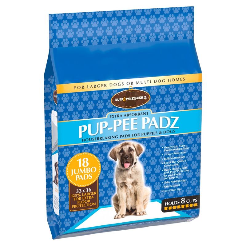 Ruff &amp; Whiskerz Pup-Pee Padz Extra Absorbant 5-Ply Jumbo Pads, 18 count