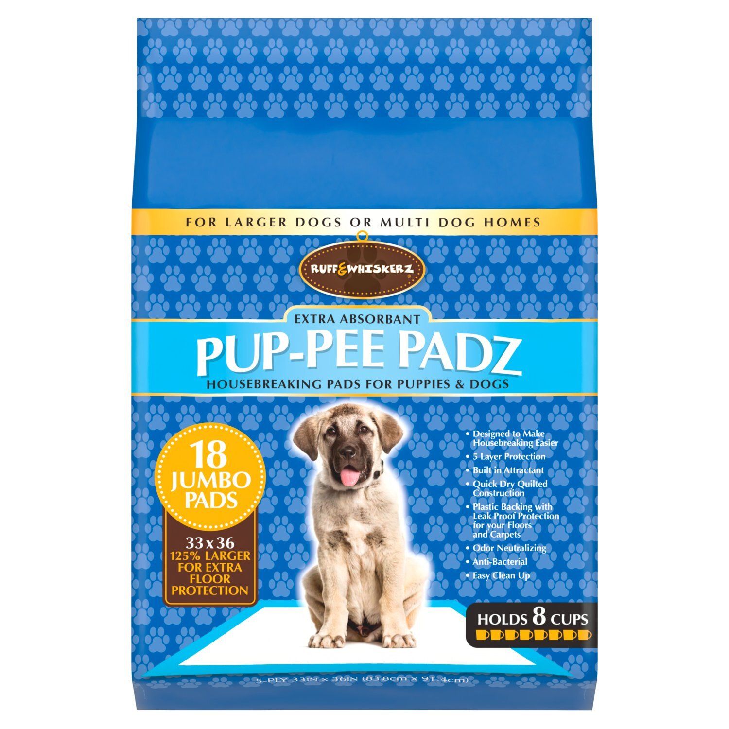 Ruff &amp; Whiskerz Pup-Pee Padz Extra Absorbant 5-Ply Jumbo Pads, 18 count