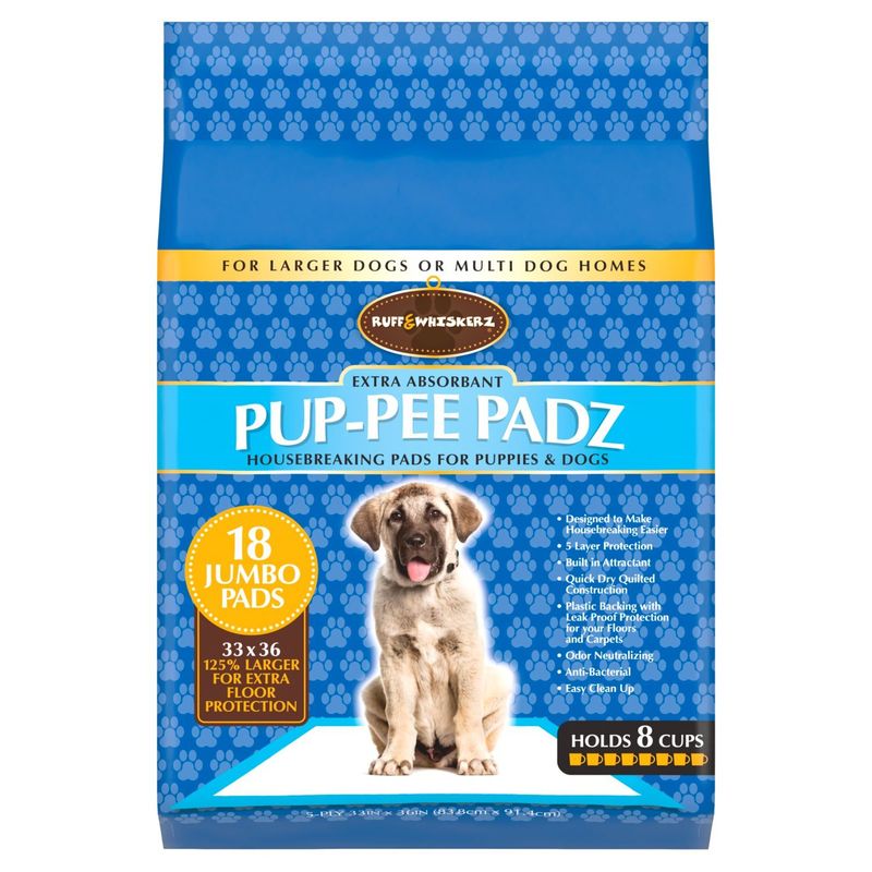 Ruff &amp; Whiskerz Pup-Pee Padz Extra Absorbant 5-Ply Jumbo Pads, 18 count