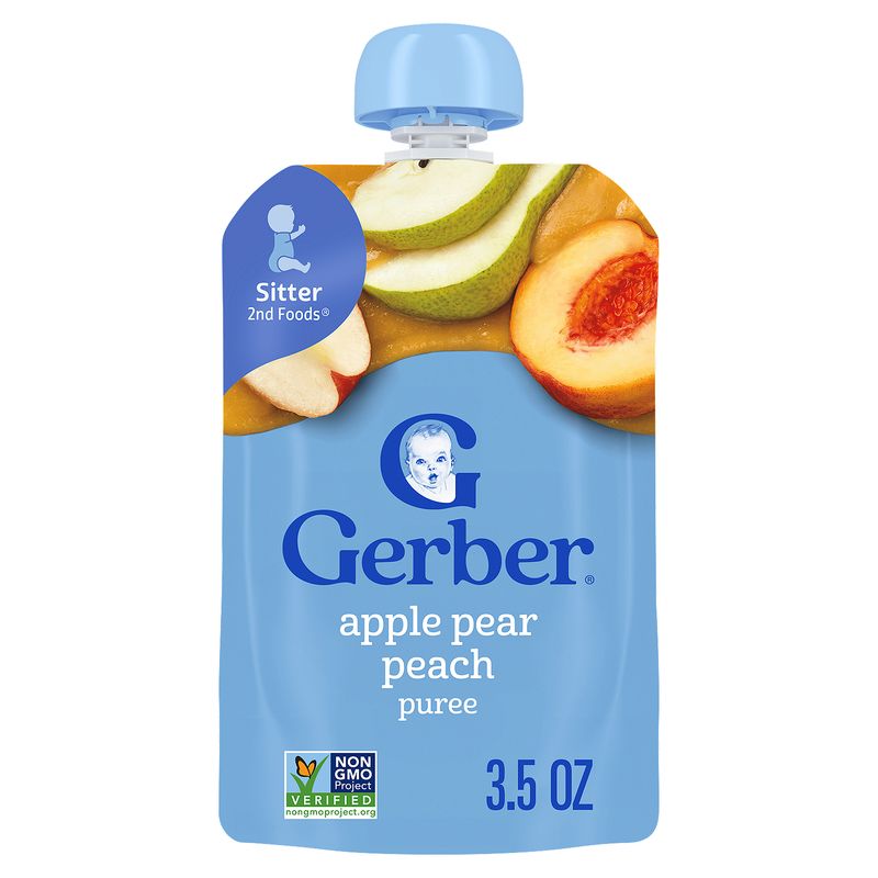 Gerber Apple Pear Peach Puree Baby Food, Sitter, 3.5 oz