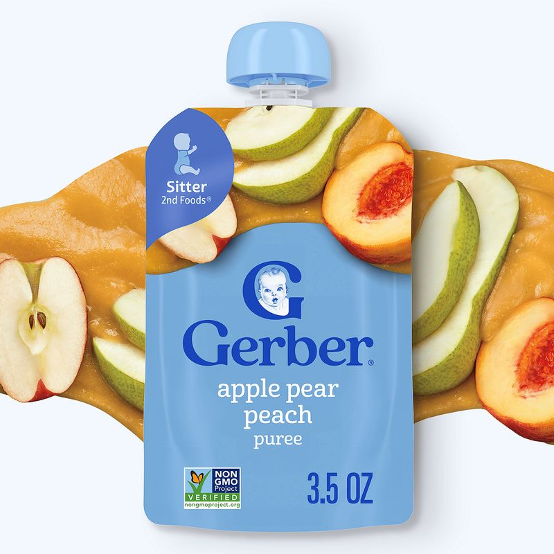 Gerber Apple Pear Peach Puree Baby Food, Sitter, 3.5 oz