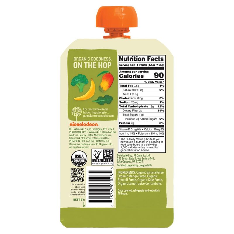 Pumpkin Tree Peter Rabbit Organics Banana, Mango, Broccoli &amp; Kale Fruit &amp; Vegetable Puree, 4.4 oz