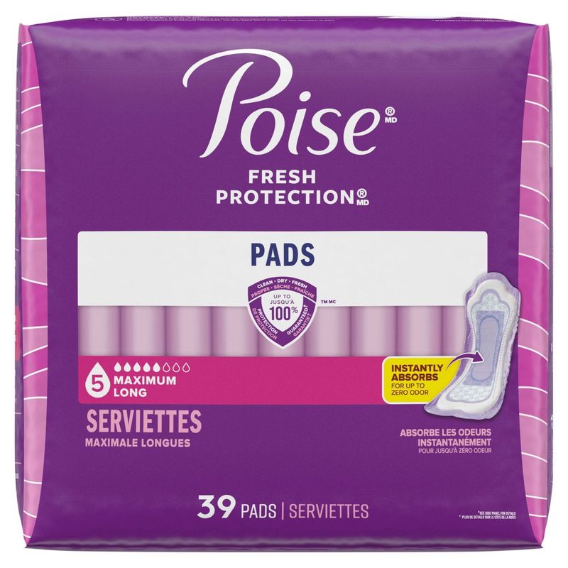 Poise Fresh Protection Maximum Long Pads, 39 count