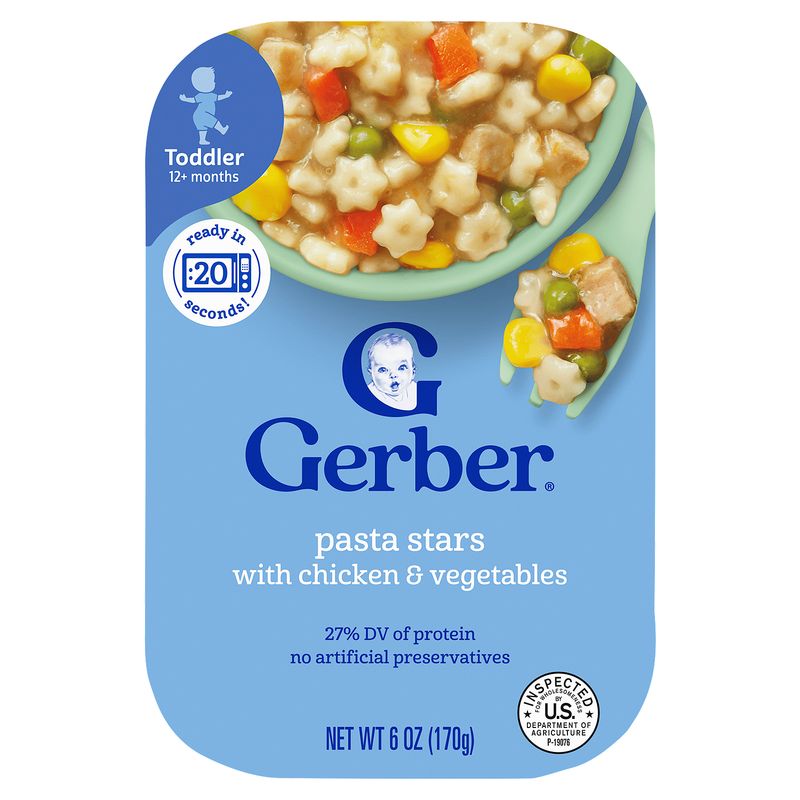 Gerber Pasta Stars with Chicken &amp; Vegetables Baby Food, Toddler, 12+ Months, 6 oz