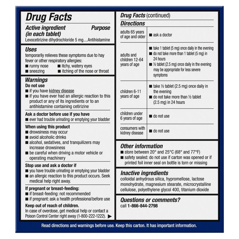 Xyzal Original Prescription Strength 24hr Allergy Tablets, 35 count