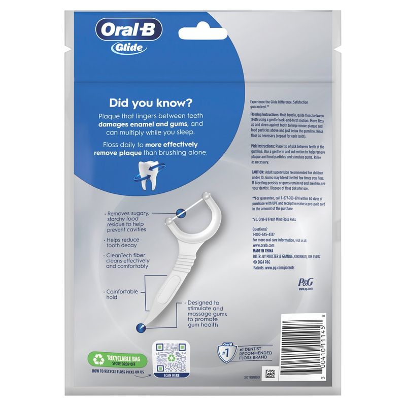 Oral-B Glide Unflavored Cavity Protection Floss Picks, 75 count
