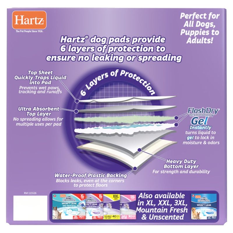 Hartz Home Protection Won't Leak Odor Eliminating Lavender Scent Dog Pads, 50 count