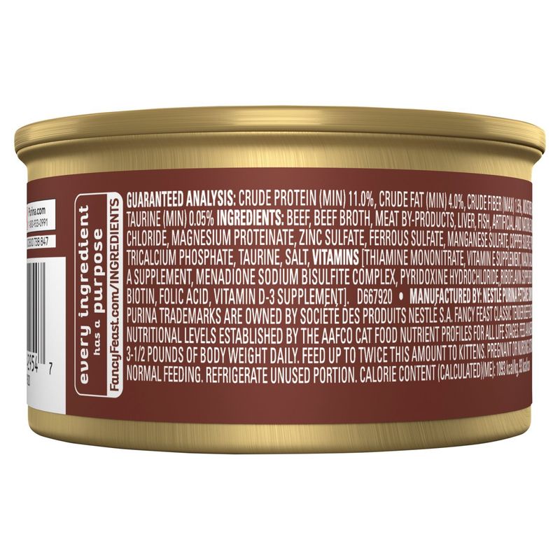 Purina Fancy Feast Tender Beef Feast Classic Paté Gourmet Cat Food, 3 oz