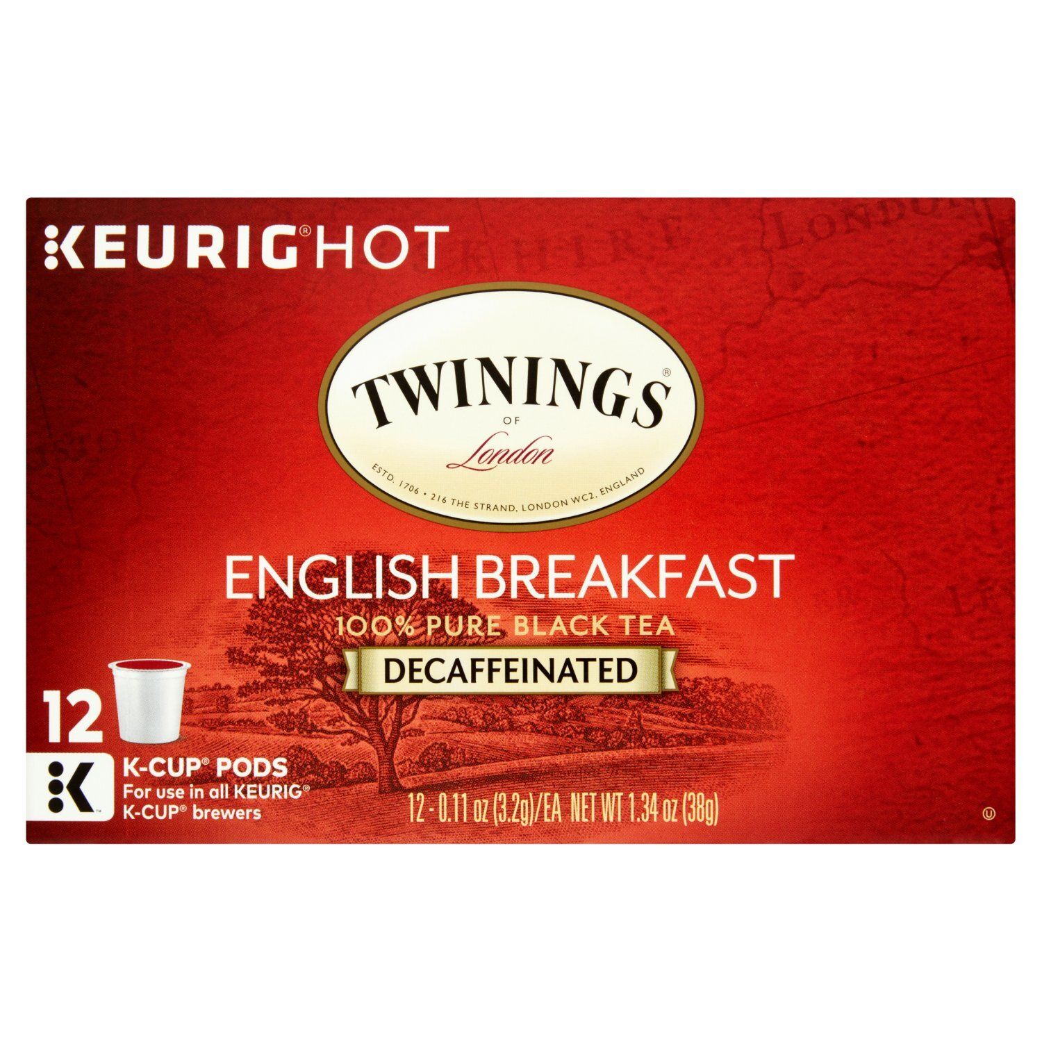 Twinings of London English Breakfast Decaffeinated Black Tea K-Cup Pods, 0.11 oz, 12 count