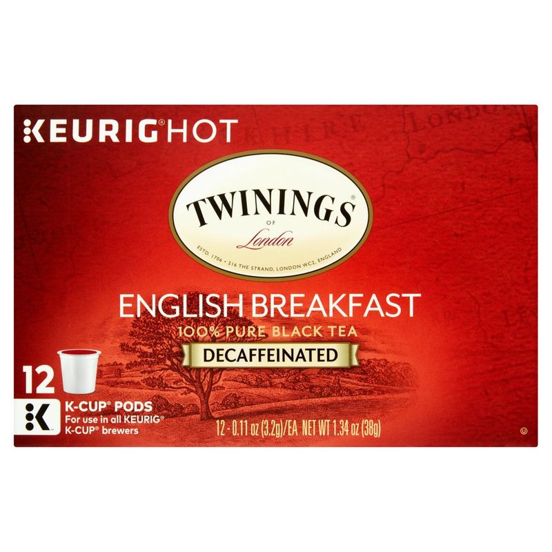 Twinings of London English Breakfast Decaffeinated Black Tea K-Cup Pods, 0.11 oz, 12 count