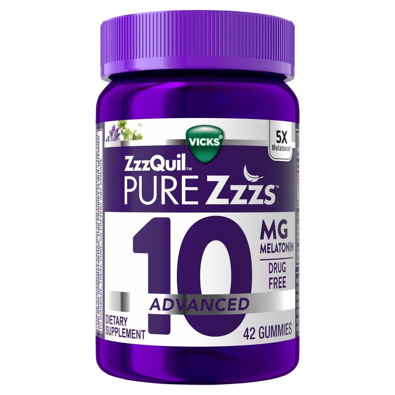 Vicks Zzzquil Pure Zzzs Berry Flavored 10 Mg Melatonin Advanced Dietary Supplement, 42 count