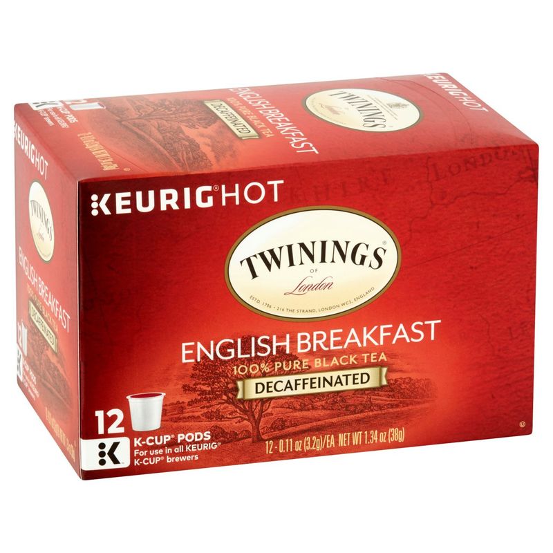 Twinings of London English Breakfast Decaffeinated Black Tea K-Cup Pods, 0.11 oz, 12 count