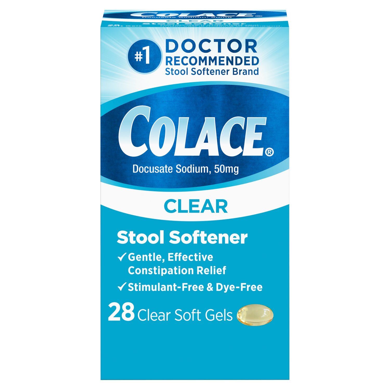 Colace Clear Stool Softener Soft Gels, 50 mg, 28 count