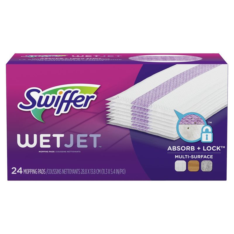 Swiffer Wet Jet Mop Cleaning Pads Refill, Floor Cleaner for Mopping Wood, Laminate, Tile, 24ct