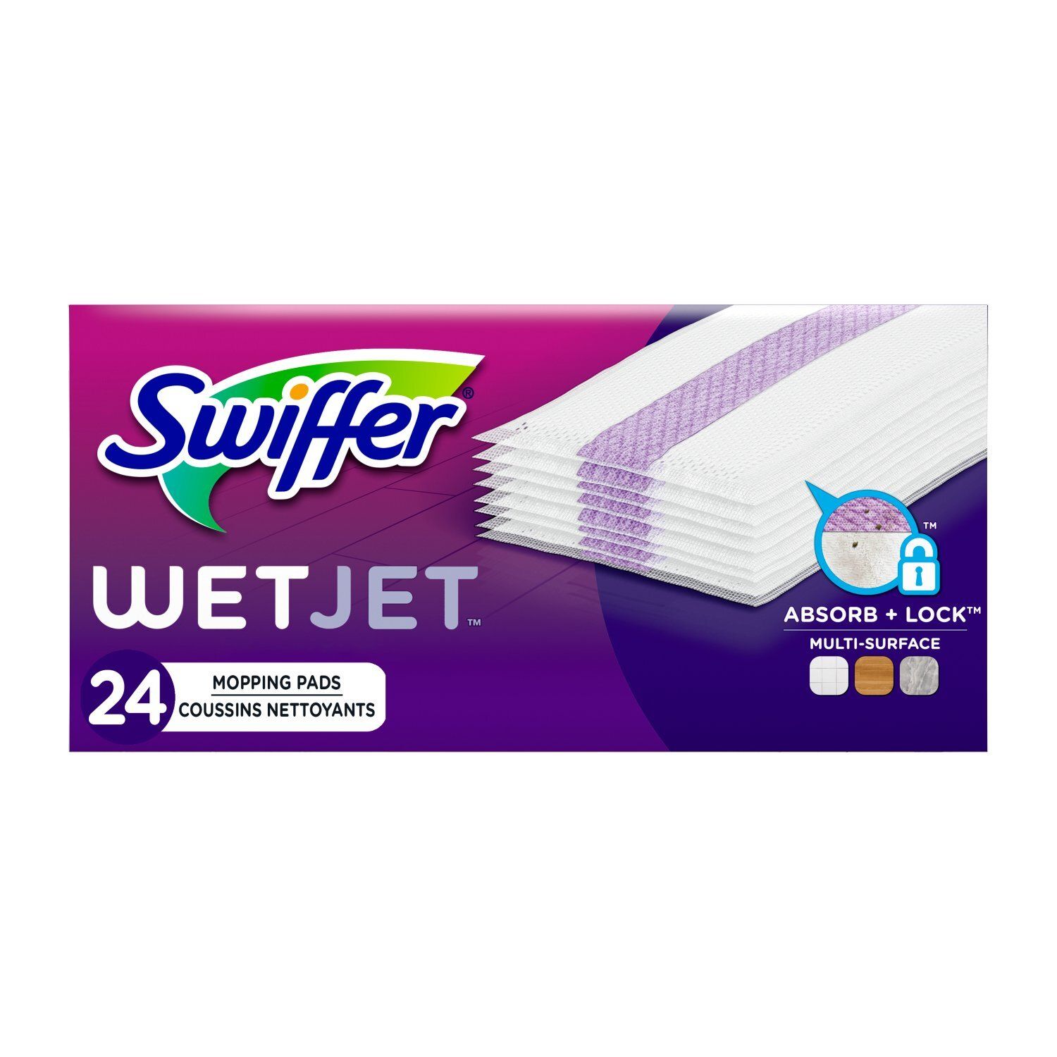 Swiffer Wet Jet Mop Cleaning Pads Refill, Floor Cleaner for Mopping Wood, Laminate, Tile, 24ct