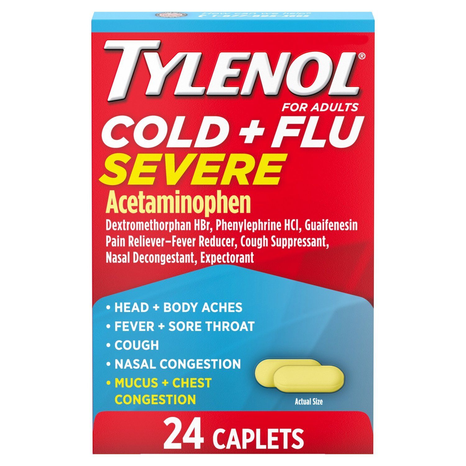Tylenol Cold + Flu Severe Caplets for Adults, 24 count