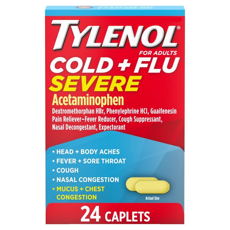 Tylenol Cold + Flu Severe Caplets for Adults, 24 count