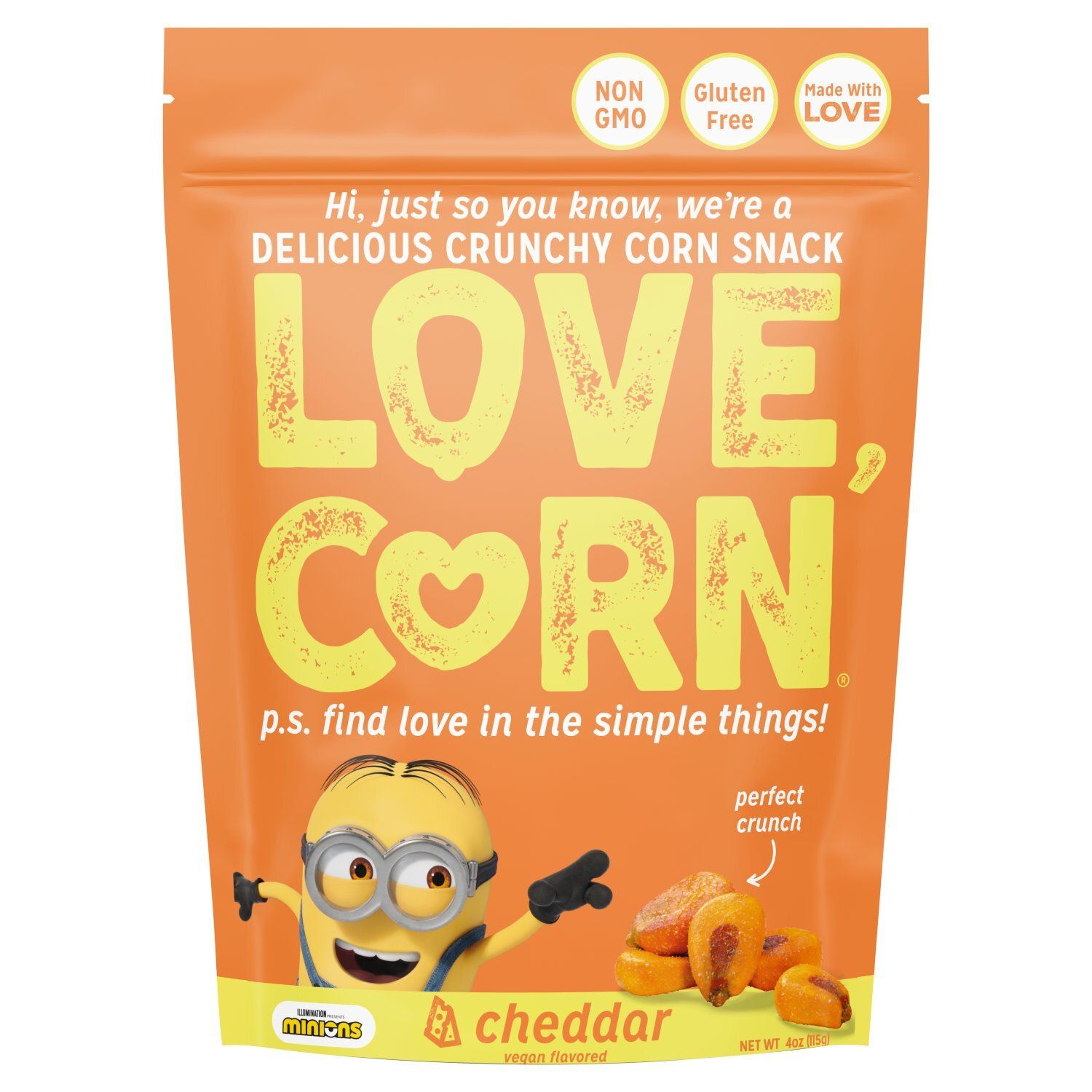 Love, Corn Cheddar Delicious Crunchy Corn Snack, 4 oz