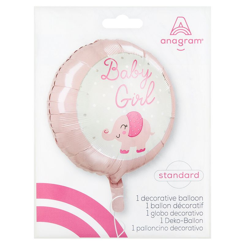 Baby Girl Elephant Standard Round Decorative Balloon, 17 in, 1 count