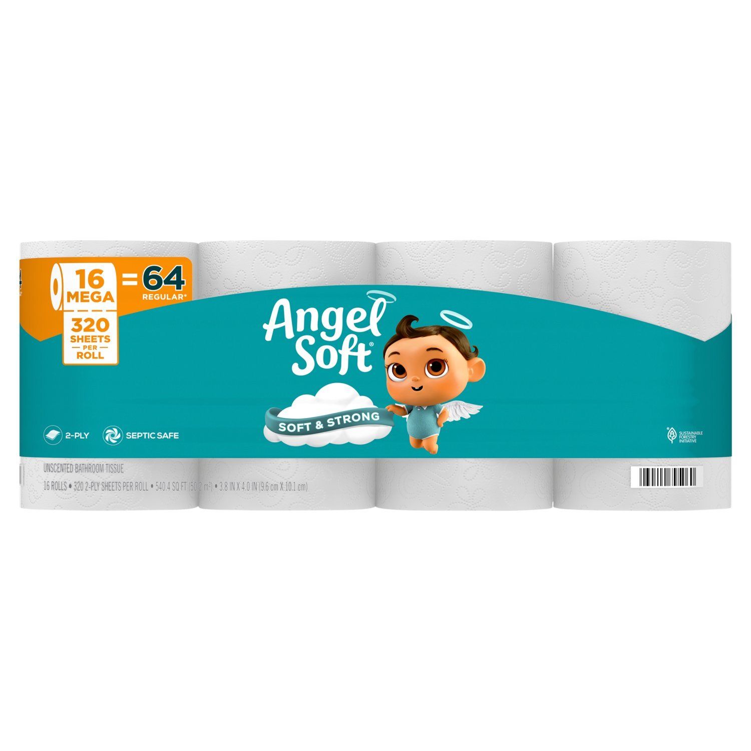 Angel Soft Unscented Bathroom Tissue, 320 2-ply sheets per roll, 16 count