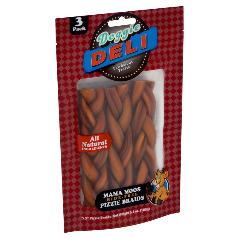 Doggie Deli Mama Moos Hide-Free Pizzie Braids Dog Treats, 3 count, 6.3 oz