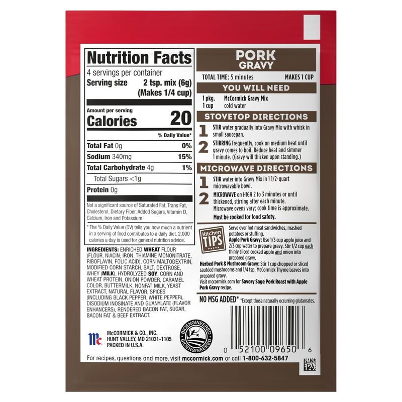 McCormick Pork Gravy Mix, 0.87 oz