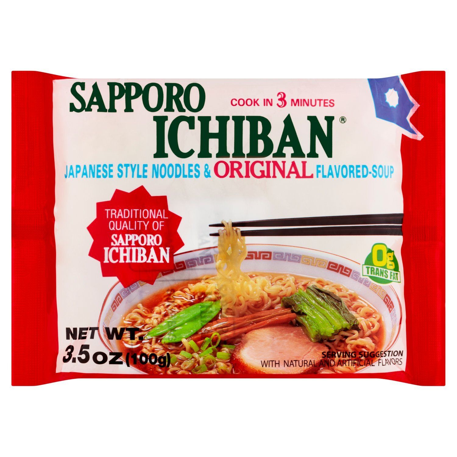Sapporo Ichiban Japanese Style Noodles &amp; Original Flavored-Soup, 3.5 oz