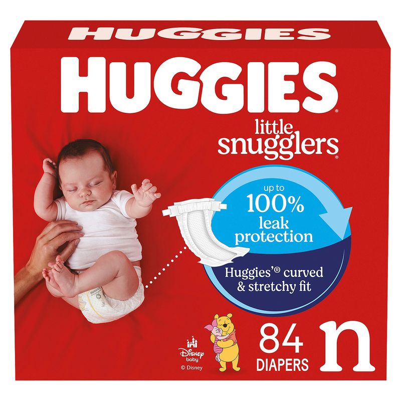 Huggies Little Snugglers Gentle Skin Protection Diapers, Size N, Up to 10 lb, 84 count