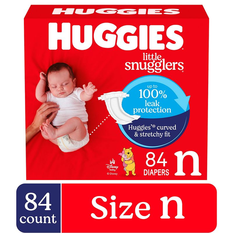 Huggies Little Snugglers Gentle Skin Protection Diapers, Size N, Up to 10 lb, 84 count