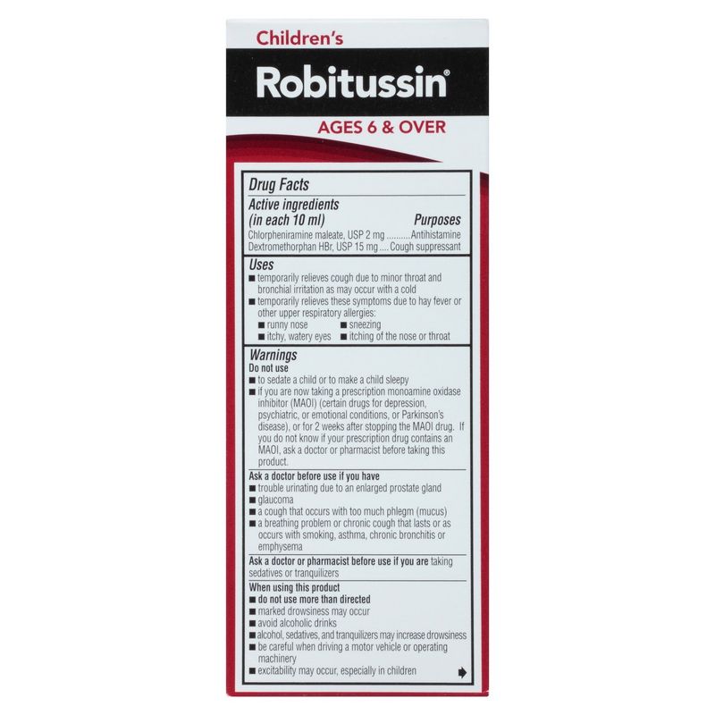 Robitussin Children's Long-Acting Fruit Punch Flavor Cough &amp; Cold Liquid, Ages 6 &amp; Over, 4 fl oz