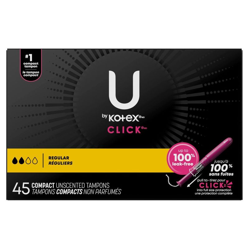 U by Kotex Click Regular Compact Unscented Tampons, 45 count