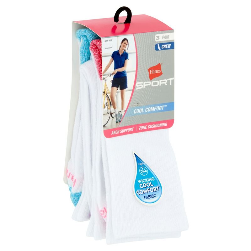 Hanes Cool Comfort Sport Crew Socks, Size 5-9, 3 pair