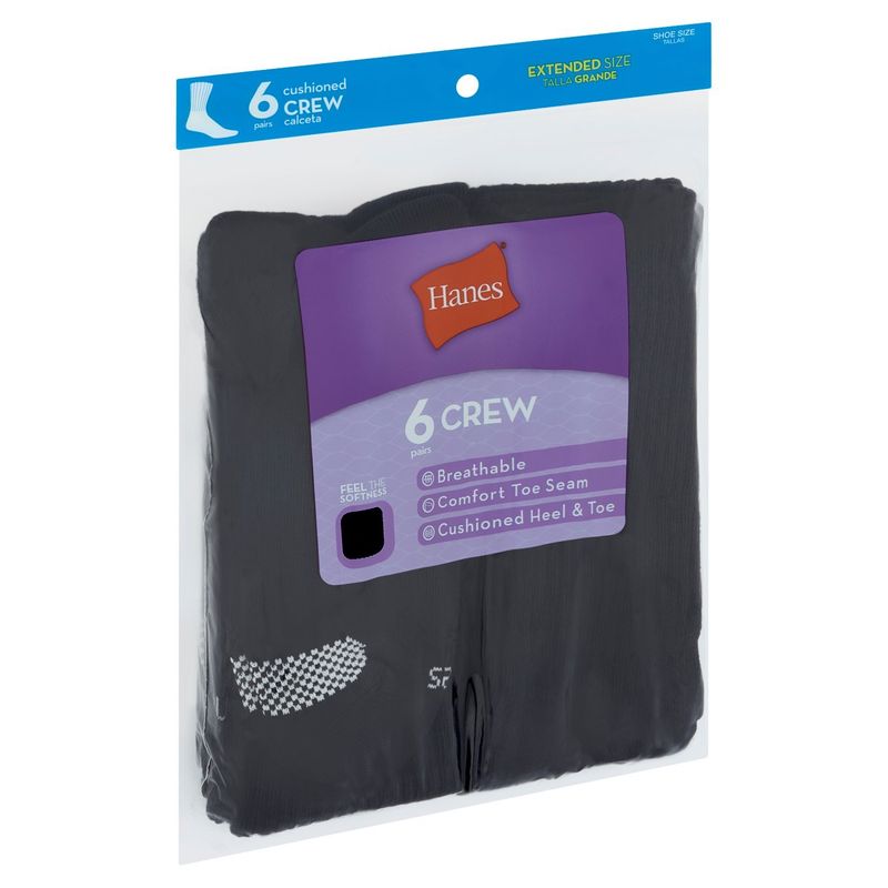 Hanes Cushioned Crew Socks, Shoe Size 8-12, 6 pair