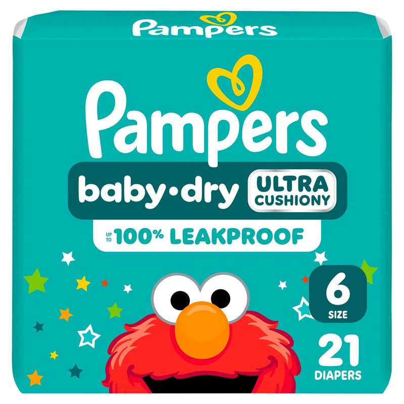 Pampers Baby-Dry Ultra Cushiony Diapers Jumbo Pack, Size 6, 23-44 lbs, 21 count