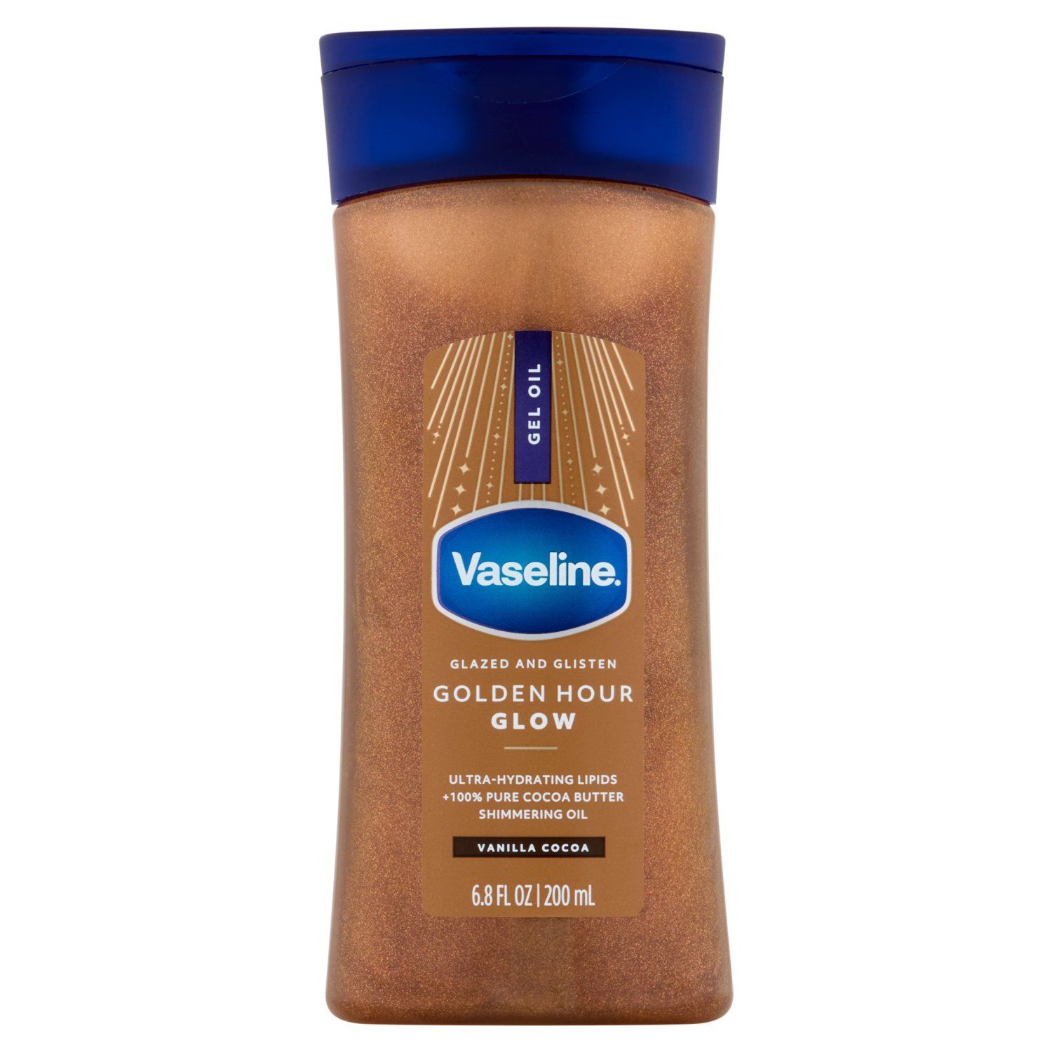 Vaseline Glazed and Glisten Golden Hour Glow Vanilla Cocoa Gel Oil, 6.8 fl oz