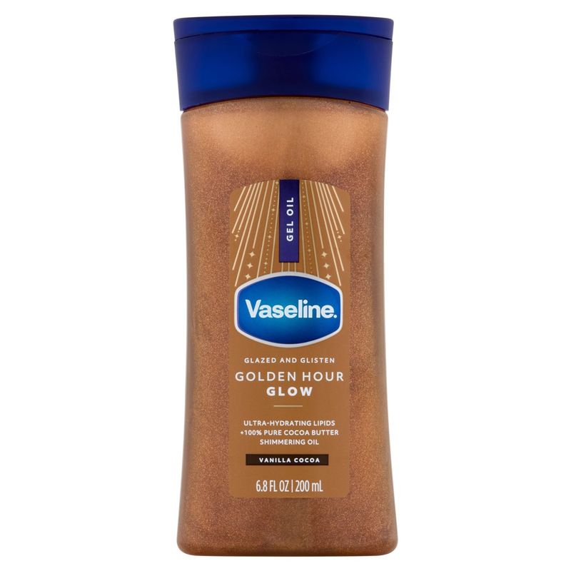 Vaseline Glazed and Glisten Golden Hour Glow Vanilla Cocoa Gel Oil, 6.8 fl oz