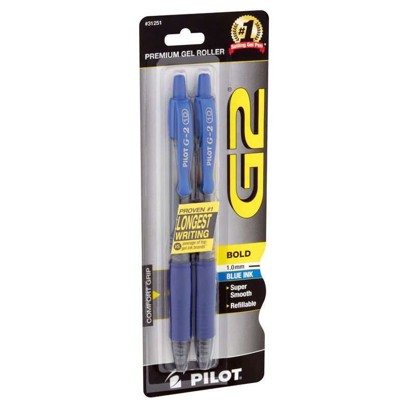 Pilot G2 Bold 1.0mm Blue Ink Premium Gel Roller Pens, 2 count